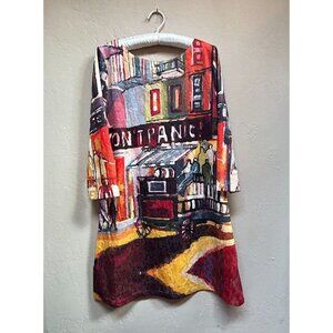 Tesoro Moda Womens Don't Panic Abstract Print Dress Medium 3/4 Sleeve Boho Multi